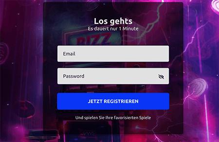 Registrierungsschritte im Rizzio Casino